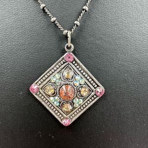 Anne Koplik Designs Multicolor Crystal Diamond ShapePendant Chain Necklace Silve